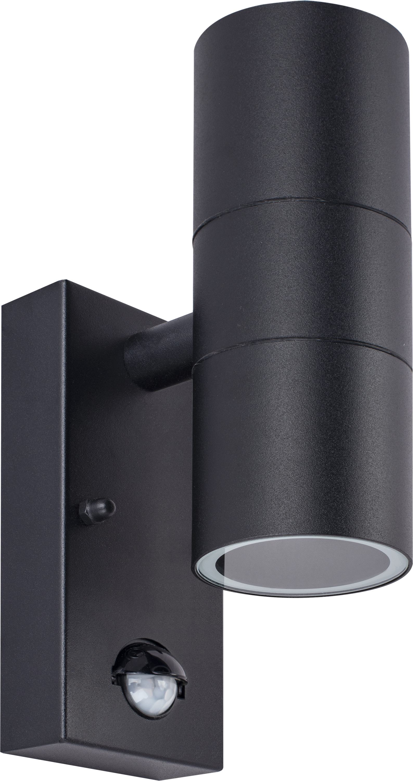 Exterior decorative up / down wall light GU10 with PIR finished in black