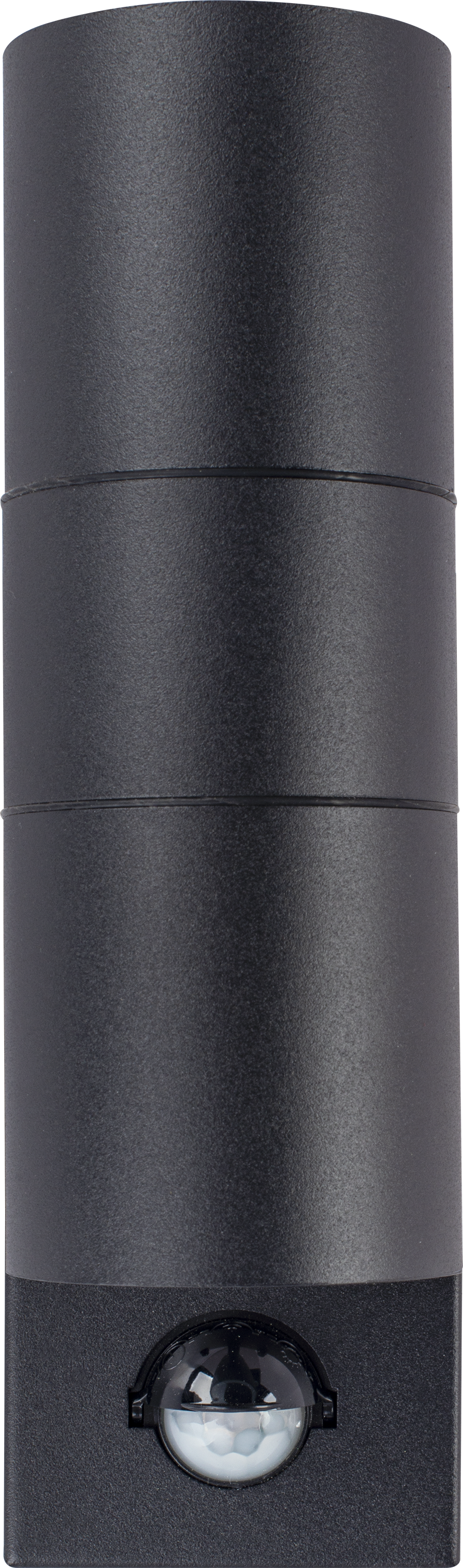 Exterior decorative up / down wall light GU10 with PIR finished in black