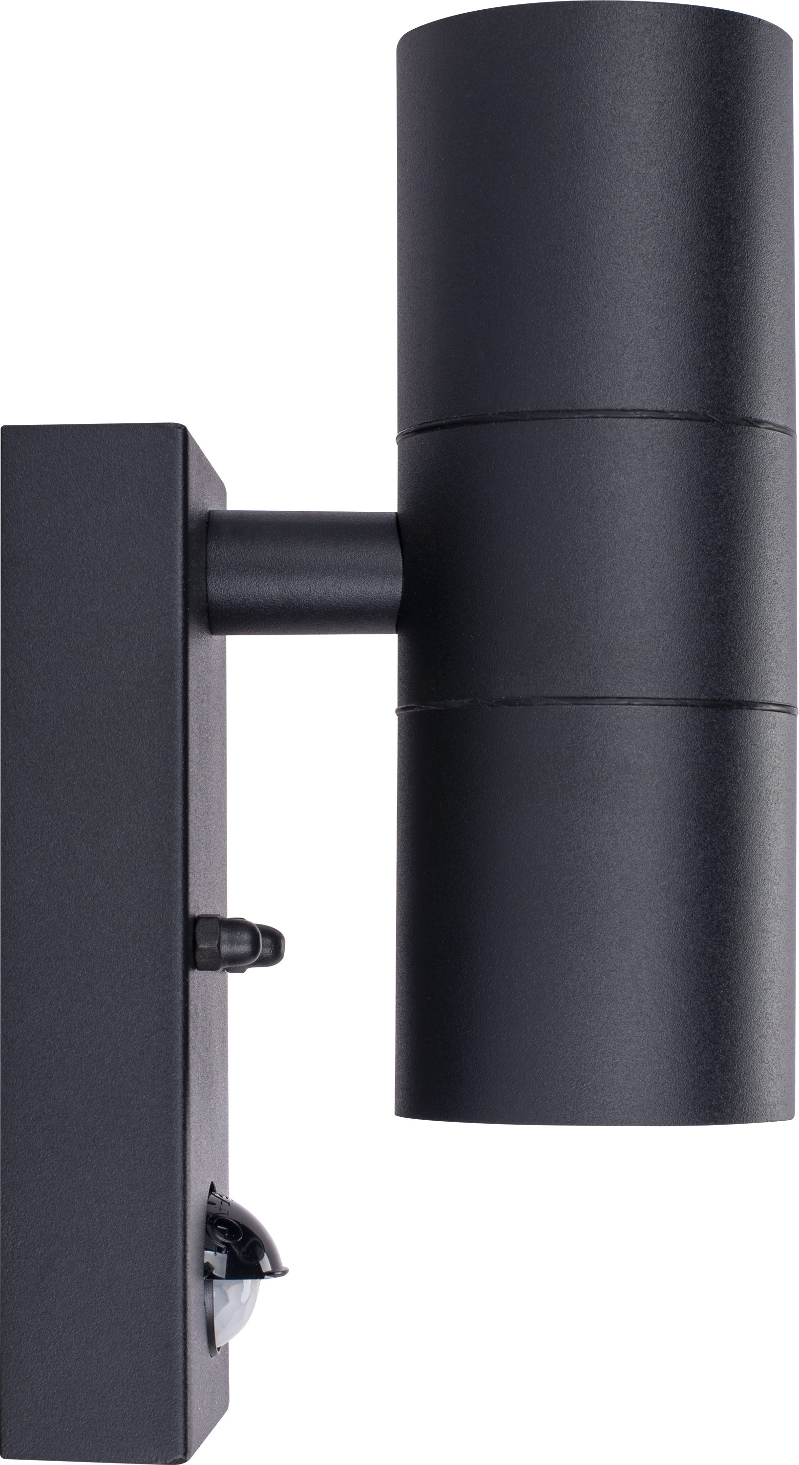 Exterior decorative up / down wall light GU10 with PIR finished in black
