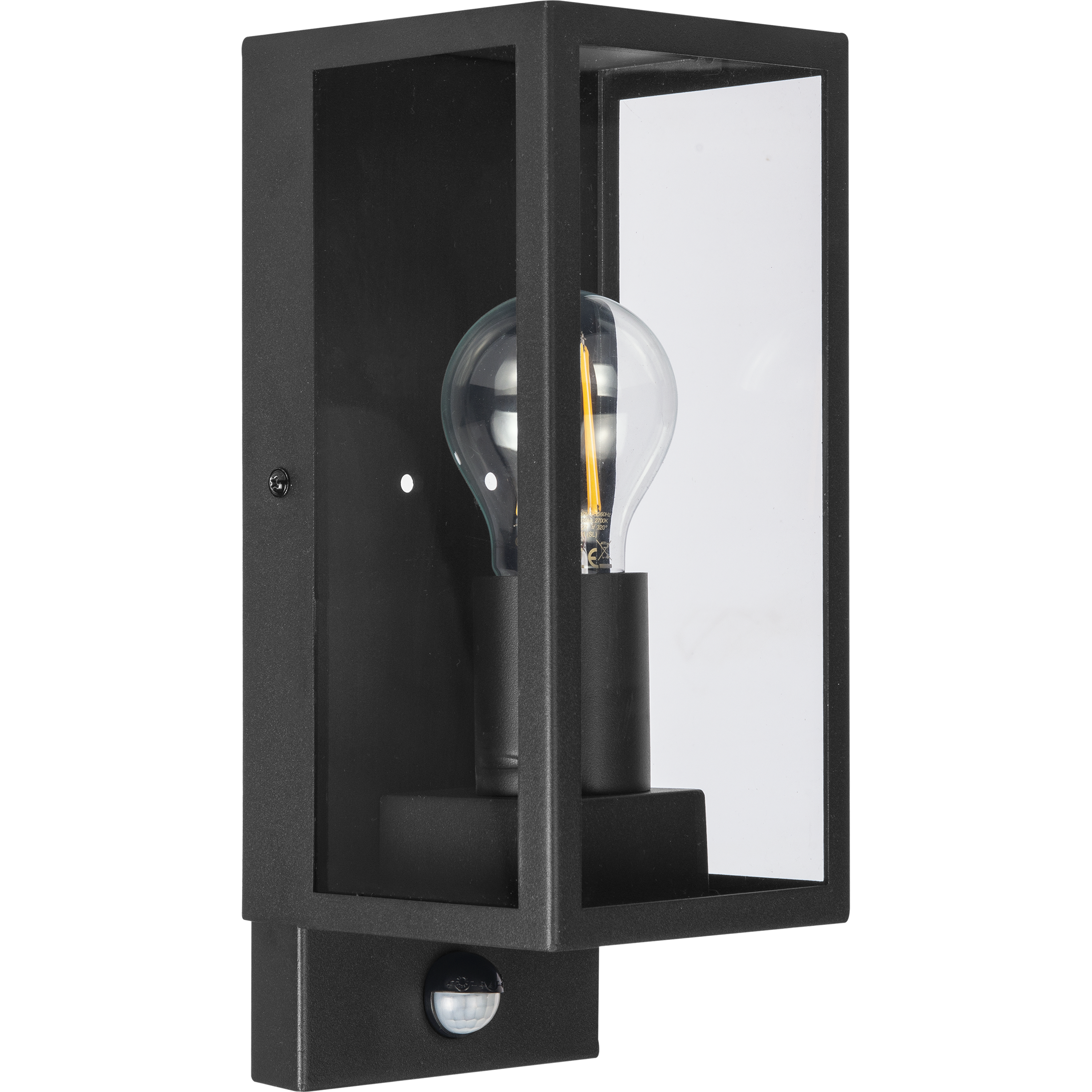 Exterior Decorative Wall Glass Lanten Single with PIR motion Sensor IP44 E27 Lamp included Black