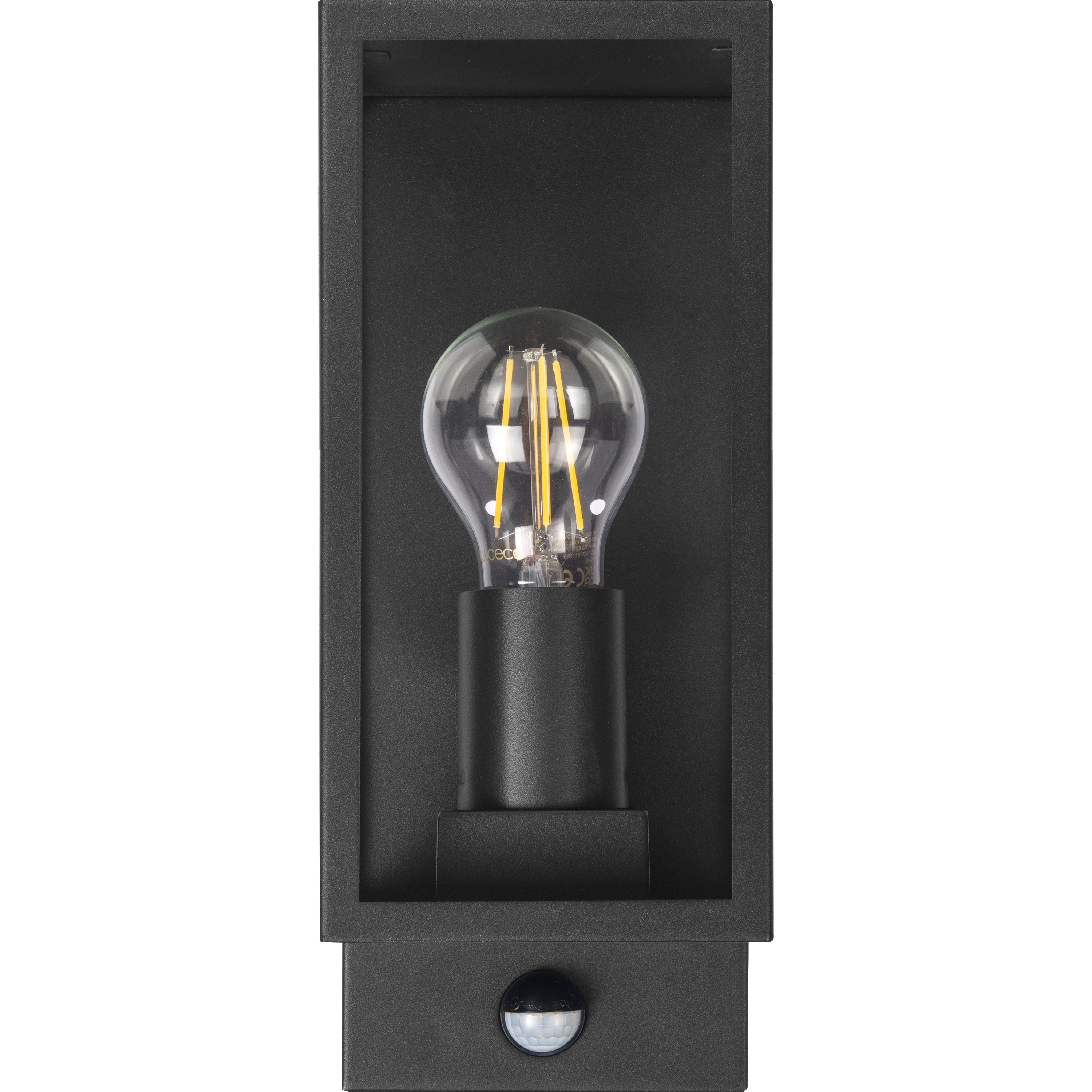 Exterior Decorative Wall Glass Lanten Single with PIR motion Sensor IP44 E27 Lamp included Black