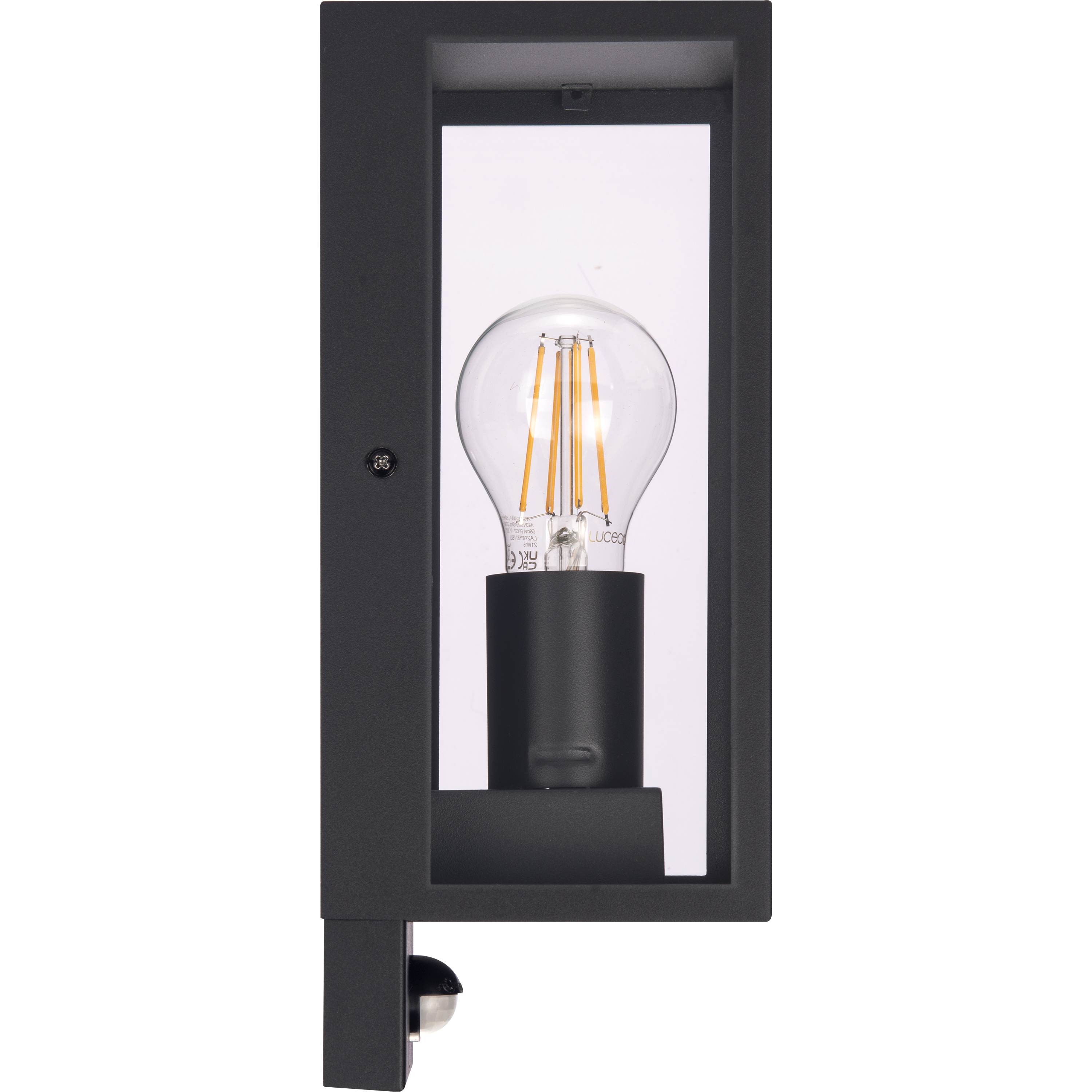 Exterior Decorative Wall Glass Lanten Single with PIR motion Sensor IP44 E27 Lamp included Black