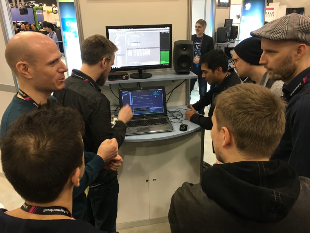INSIDE Wwise Demo Martin, Jakob and a few curious minds surround the INSIDE demo station at the Audiokinetic booth at GDC 2016.