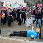 Man in Trump mask, Women's March