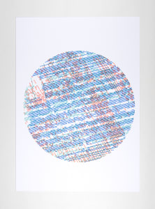 Abstract circular pattern composed of colorful lines and shapes