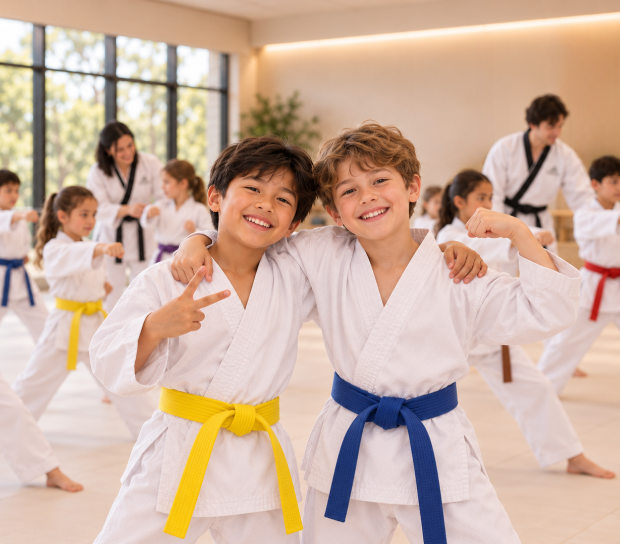 Youth martial arts students training and building friendships