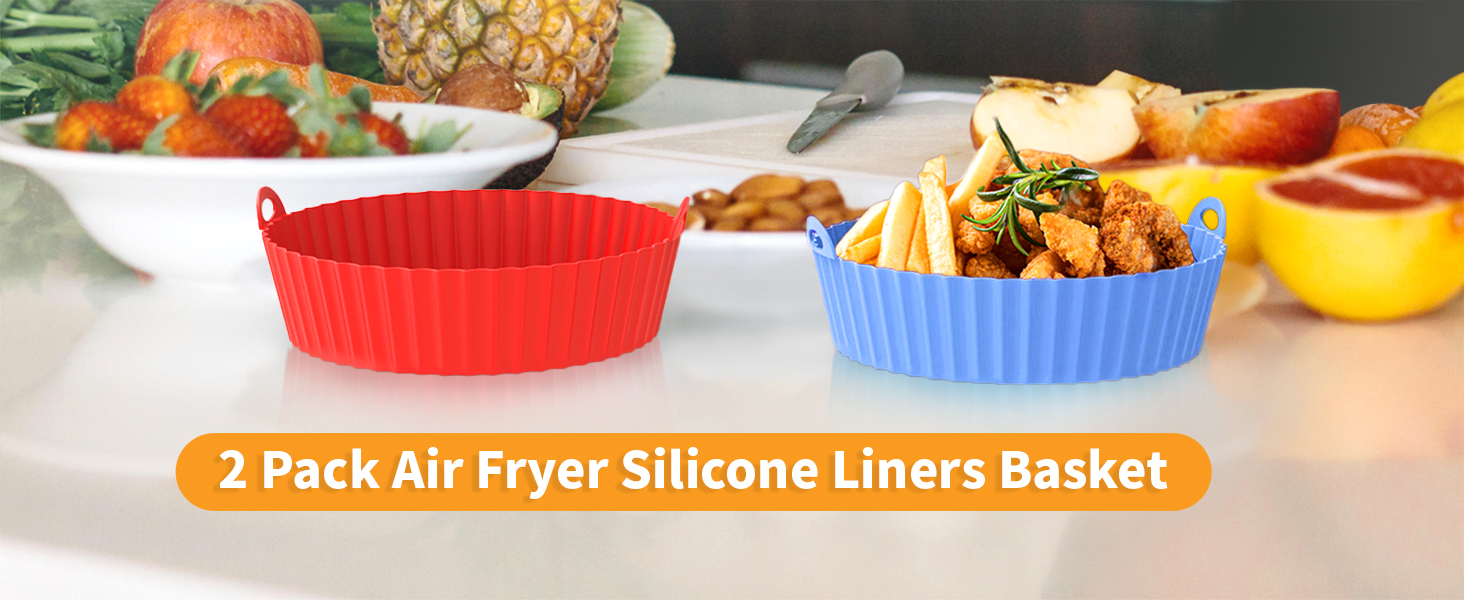  2 Pack Air Fryer Silicone Liners, 8 Inch Air Fryer Liners Apply  To 3-6 Qt Air fryer Oven, Replacement Of Parchment Paper, Top: 8- Bottom:  7 : Home & Kitchen