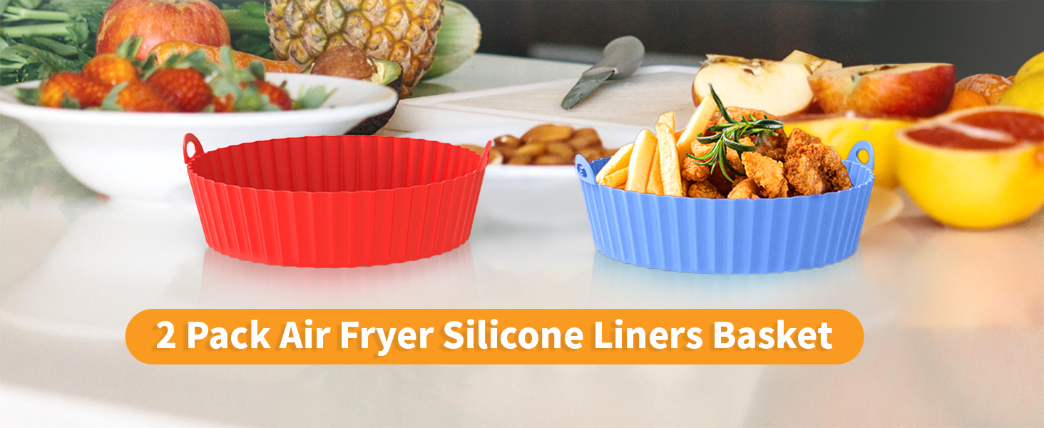 2 PCS Air Fryer Silicone Liners, 8.5''Reusable Silicone Air Fryer Liner Pot  Bowl Basket Accessories for Gourmia COSORI Instant Ninja Chefman Ultrean