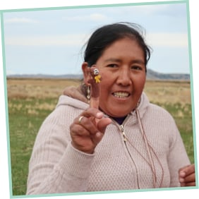 knitter with finger puppet