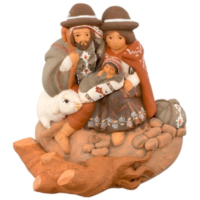 Holy family and sheep ceramic nativity