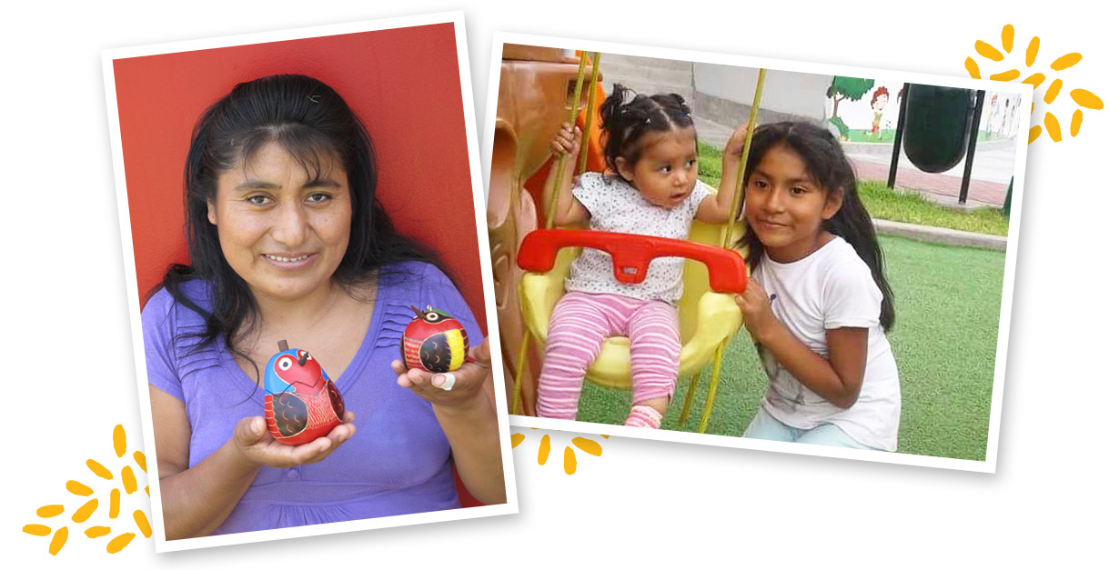 Gourd carver Ana Maria and her daughters