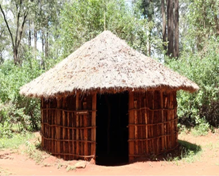 Mud house thatched with grass