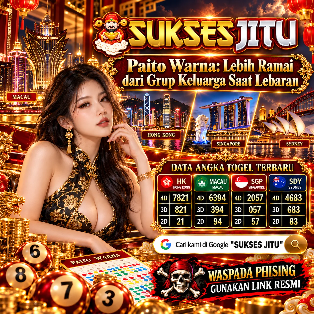 Banner SUKSESJITU Live Result dengan bola angka emas