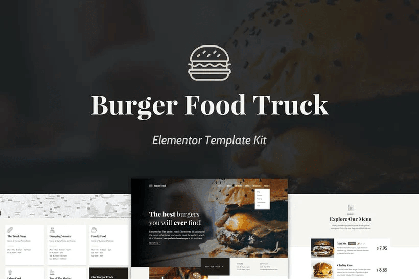 Burger-food-truck-template-kit Kits de Plantillas Elementor en Envato