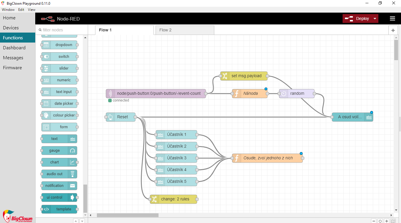 HARDWARIO Playground connect nodes in Node-RED