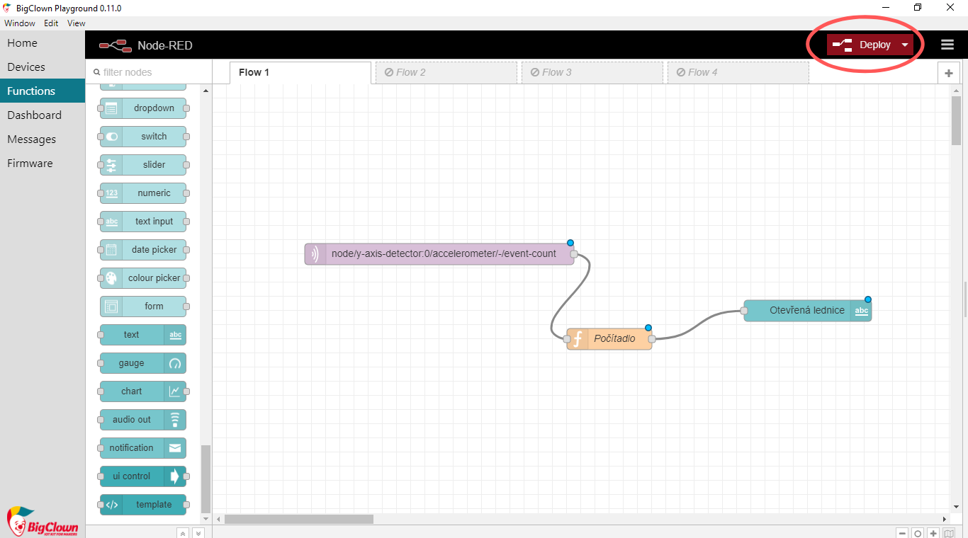 Connect and deploy flow in Node-RED