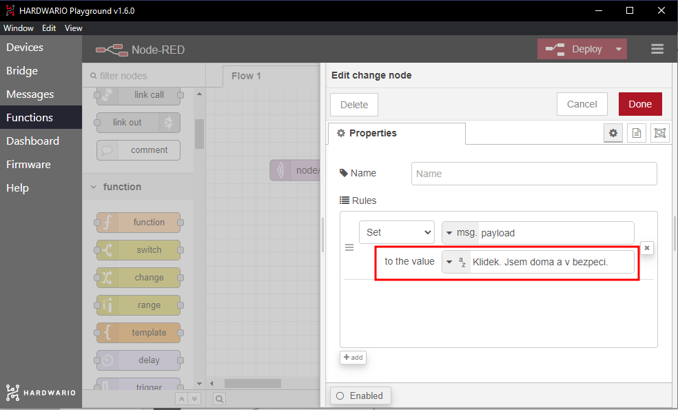 HARDWARIO Playground MQTT messages