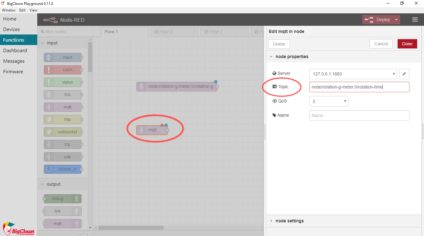 MQTT input node