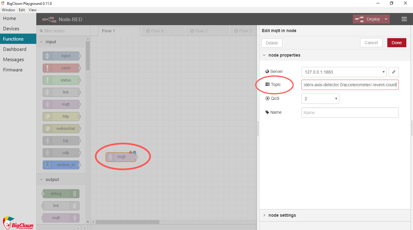 Set MQTT input in Bigclown Playground