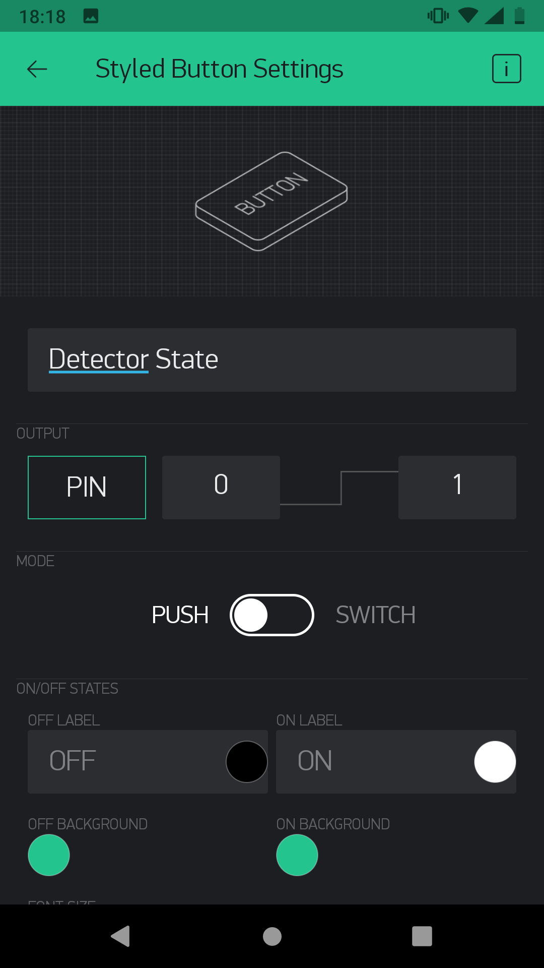 Settings of styled button in Blynk App