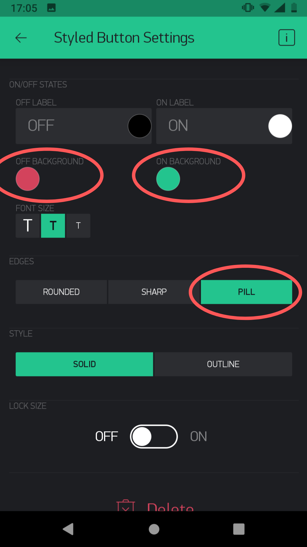 Settings of styled button in Blynk App