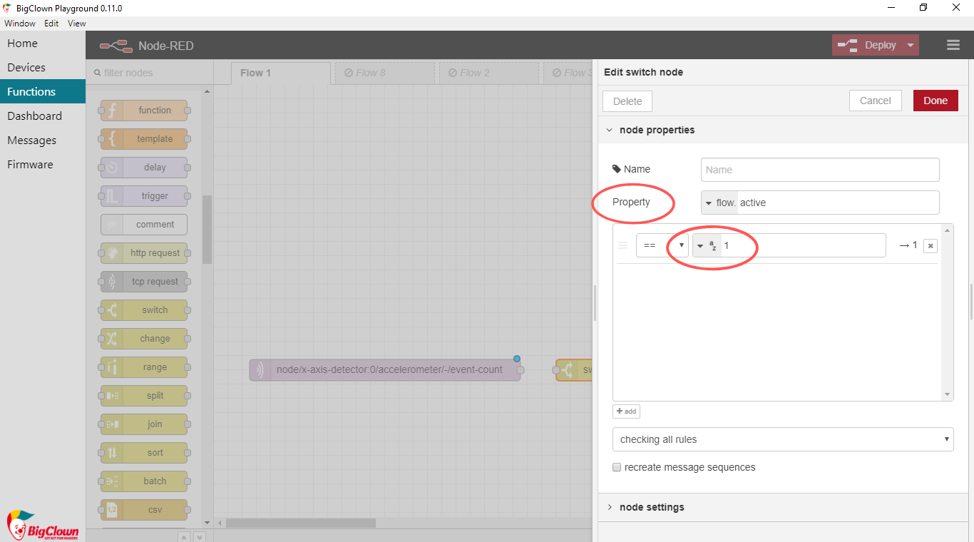 Set Switch node in Node-RED Playground