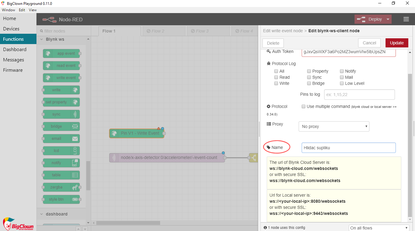 Blynk App settings in Node-RED