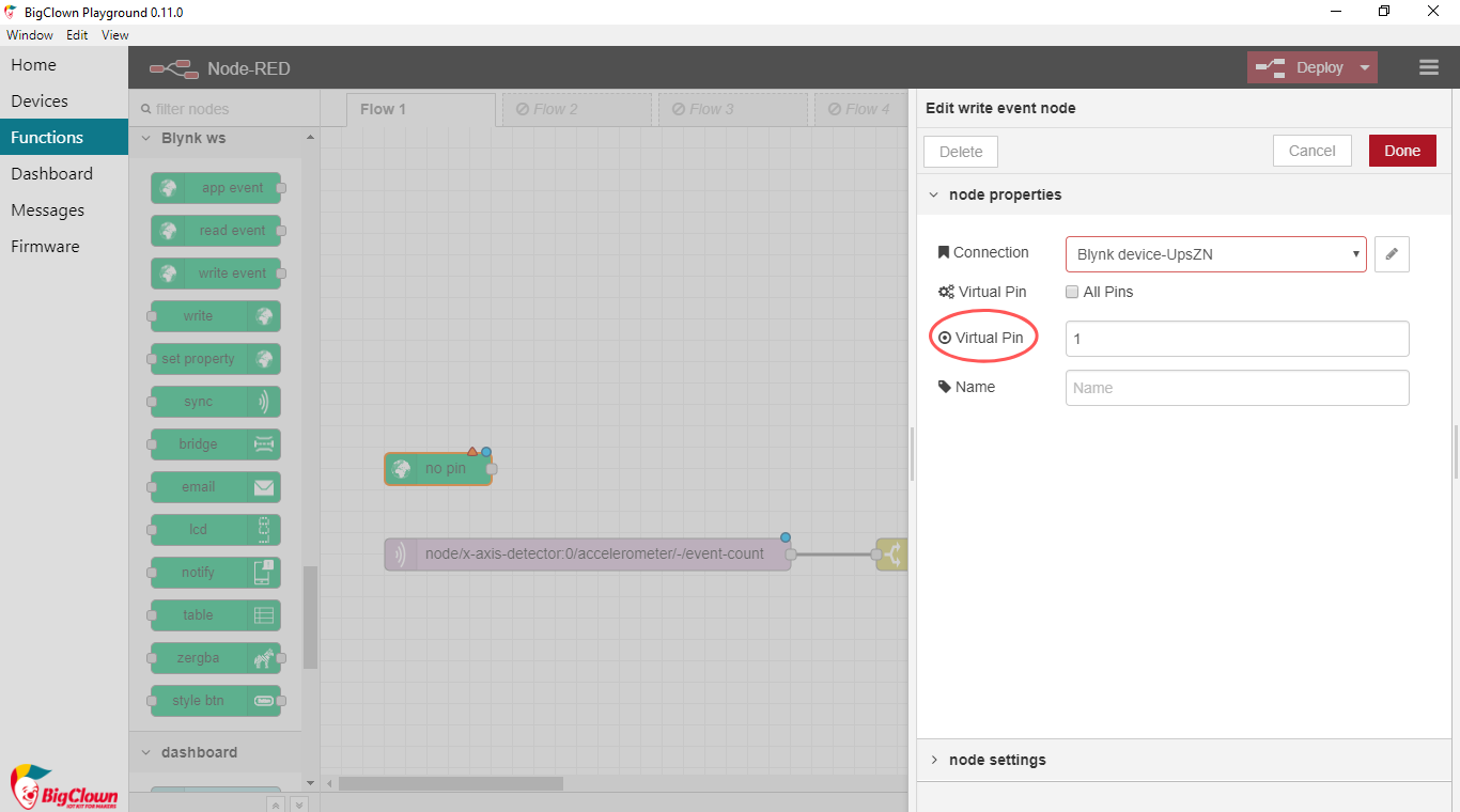 Set Virtual PIN in Blink node