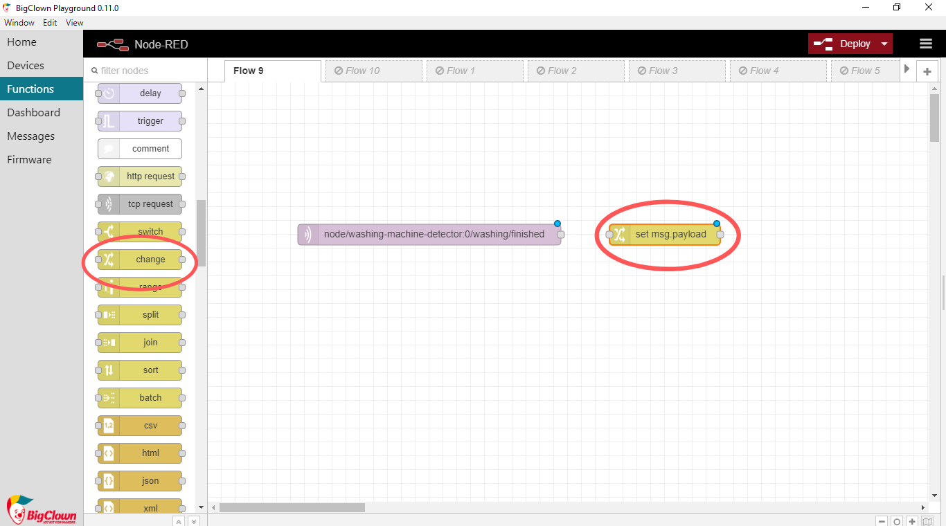 Add change node to flow