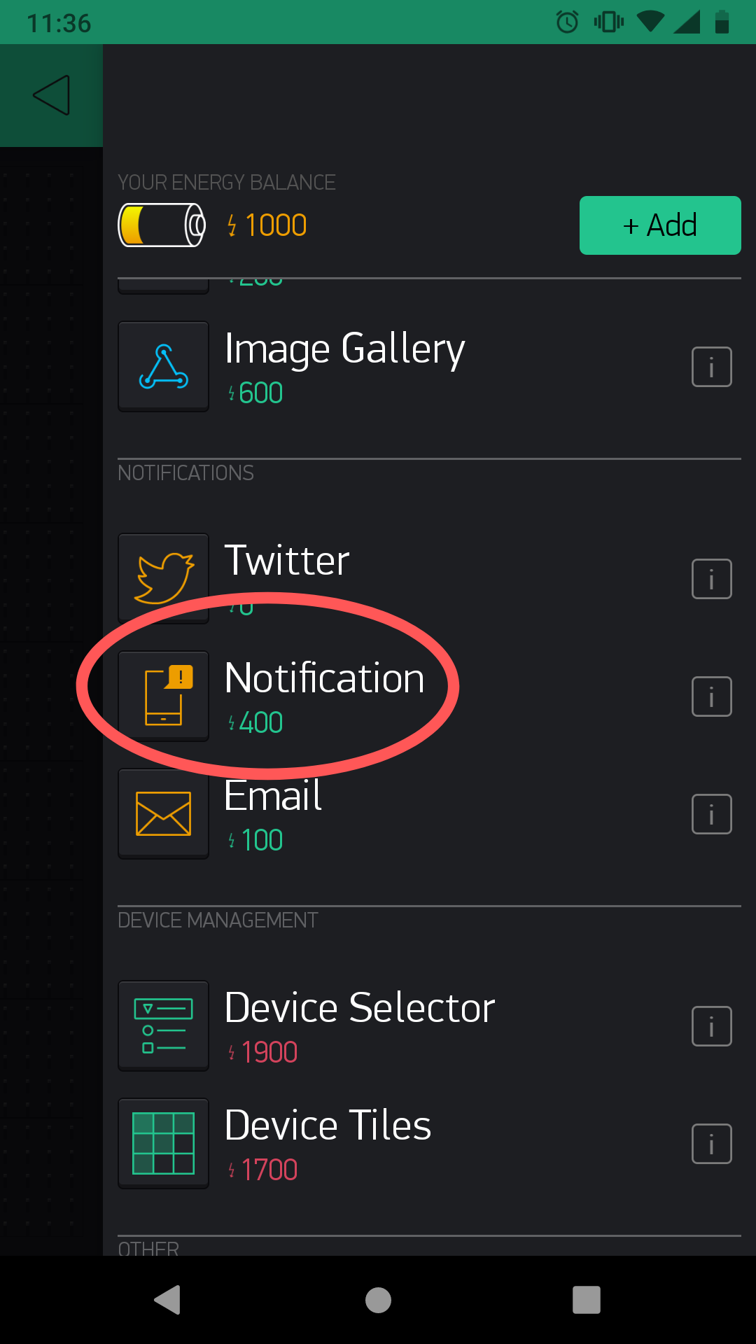 Add Blynk Notify widget