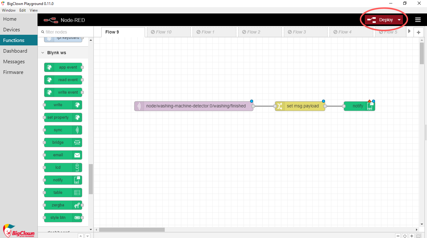 Deploy flow in Node-RED