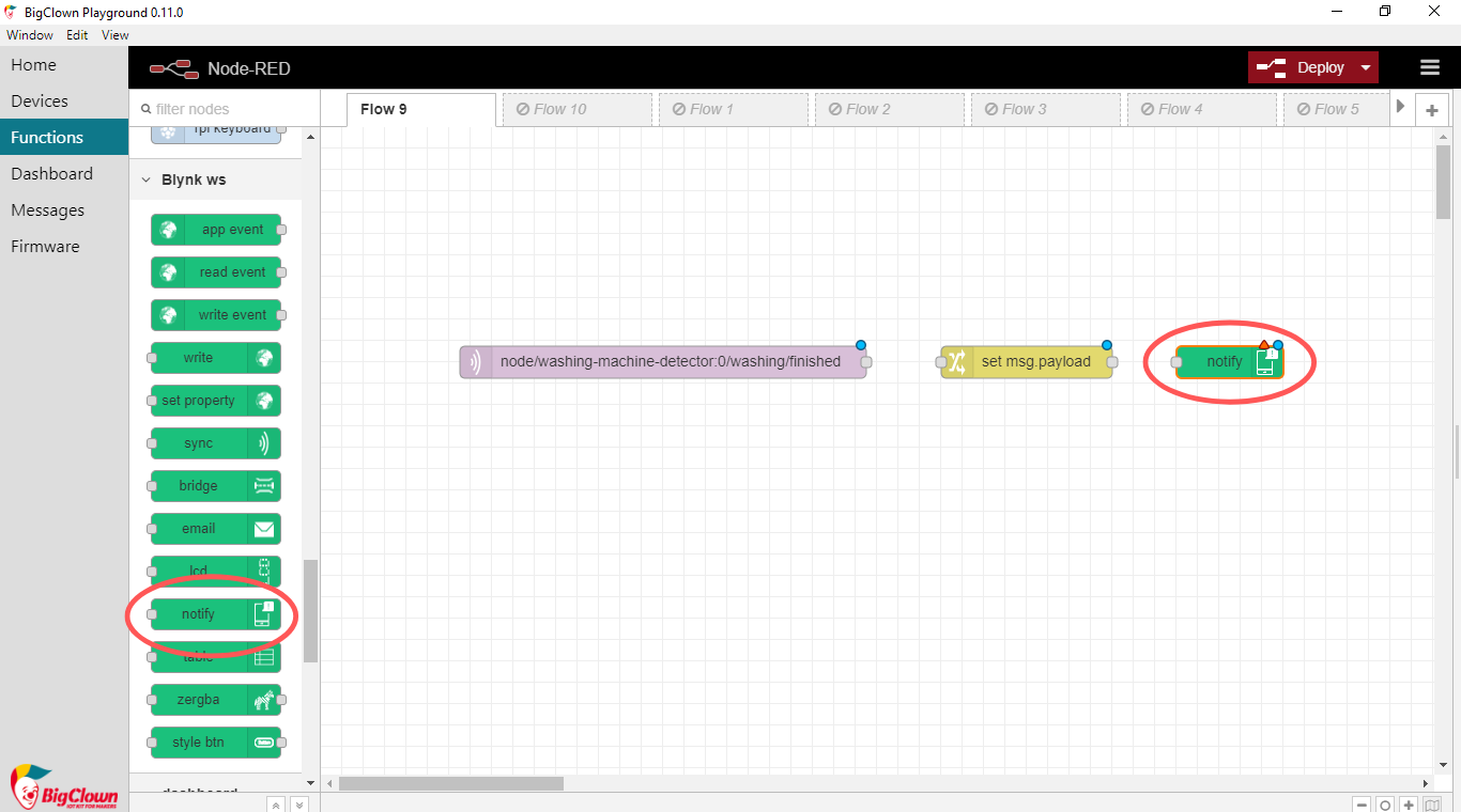 Add Blynk Notify node