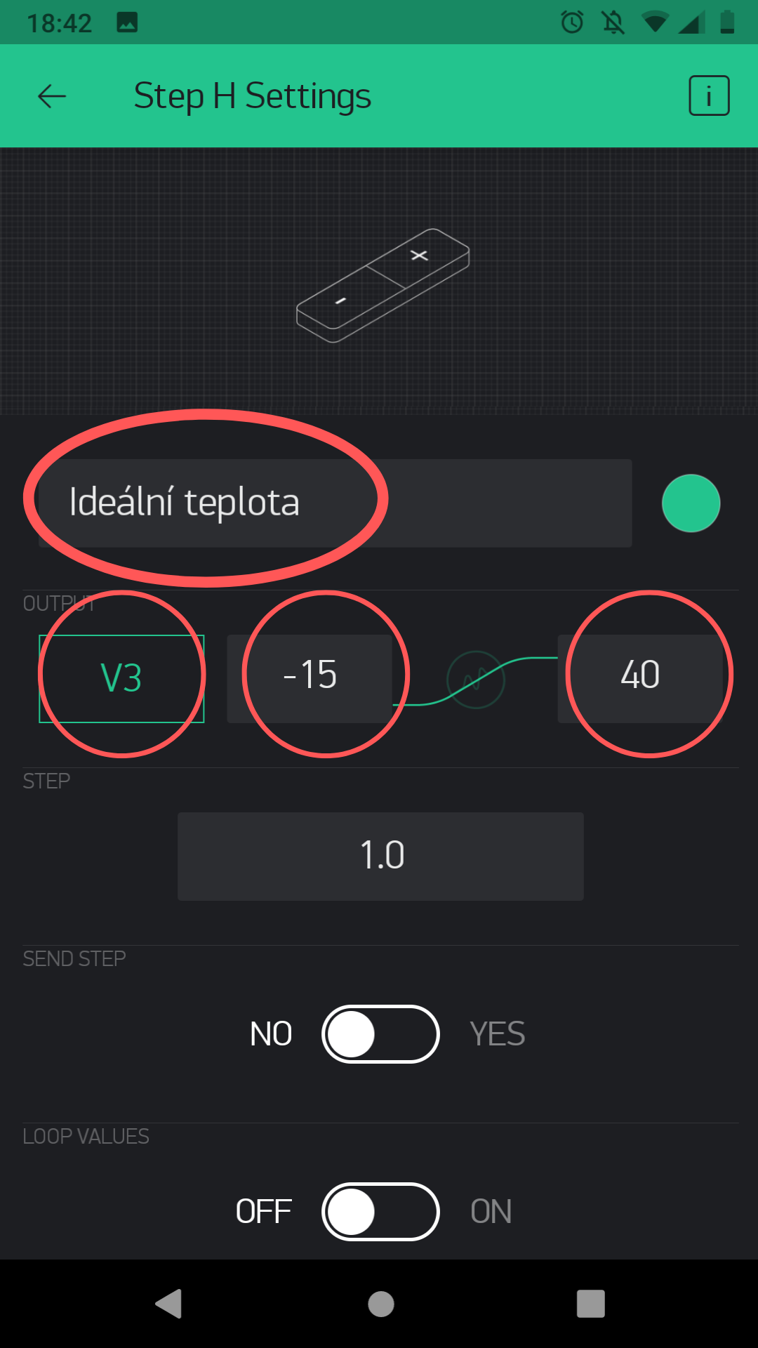 Blynk nastavení teploty