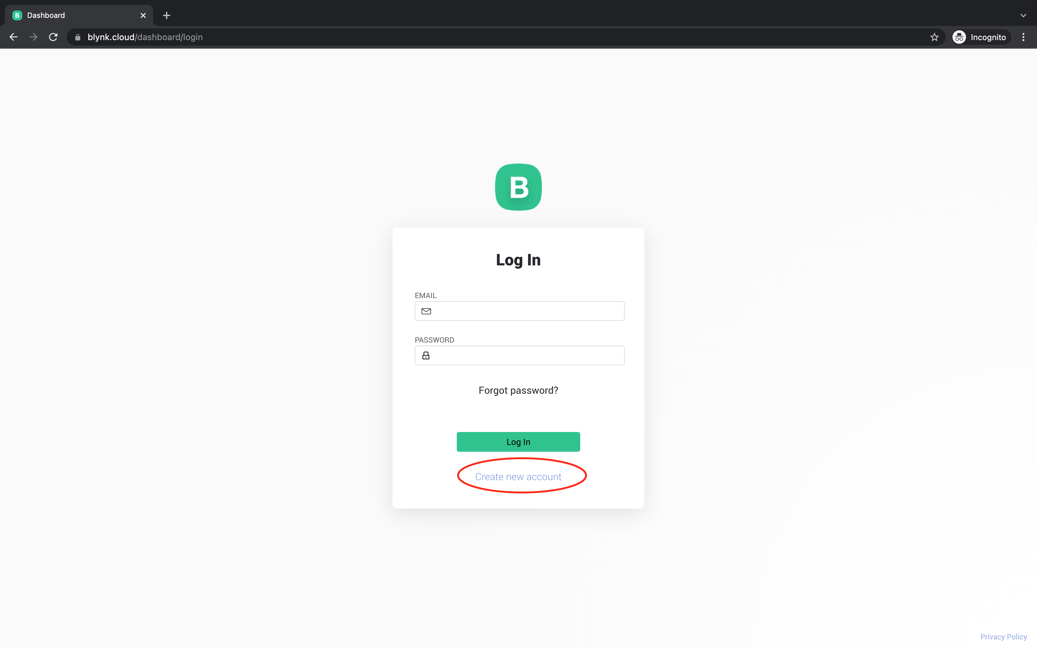 Blynk IoT - new account