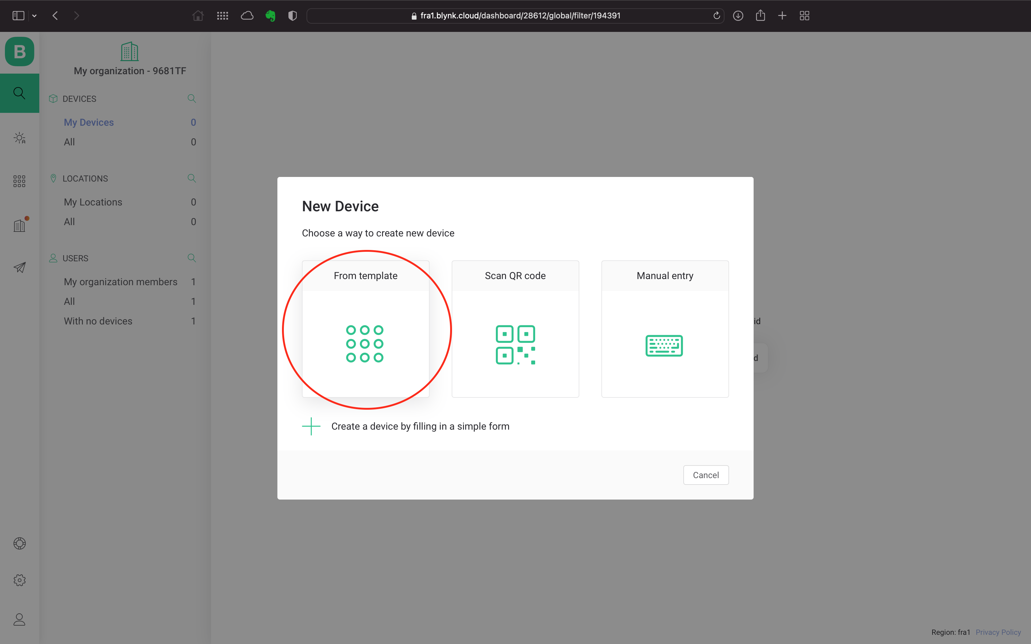 Blynk IoT - new device