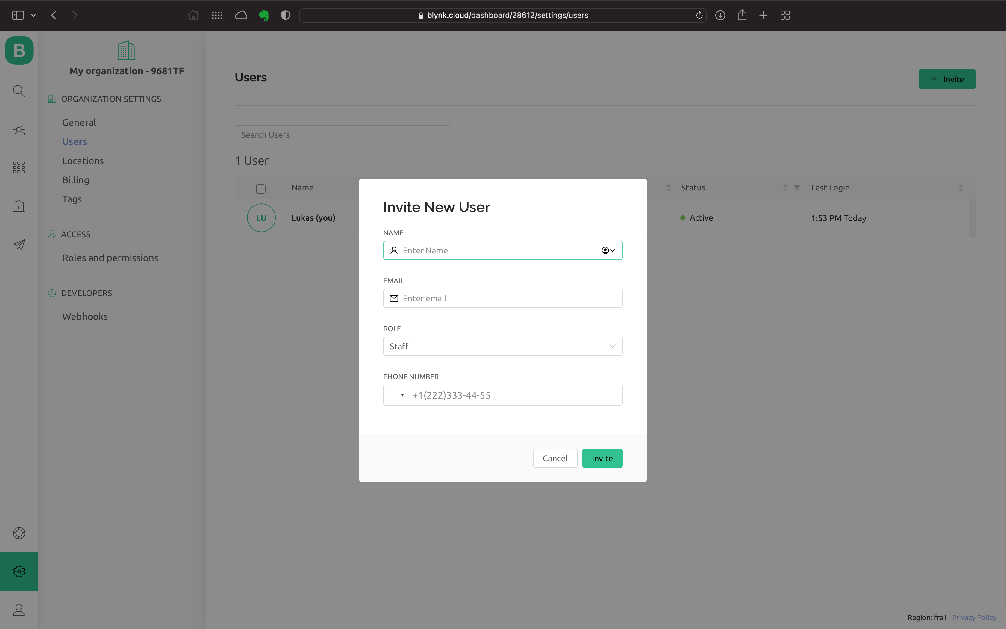 Blynk IoT Add user