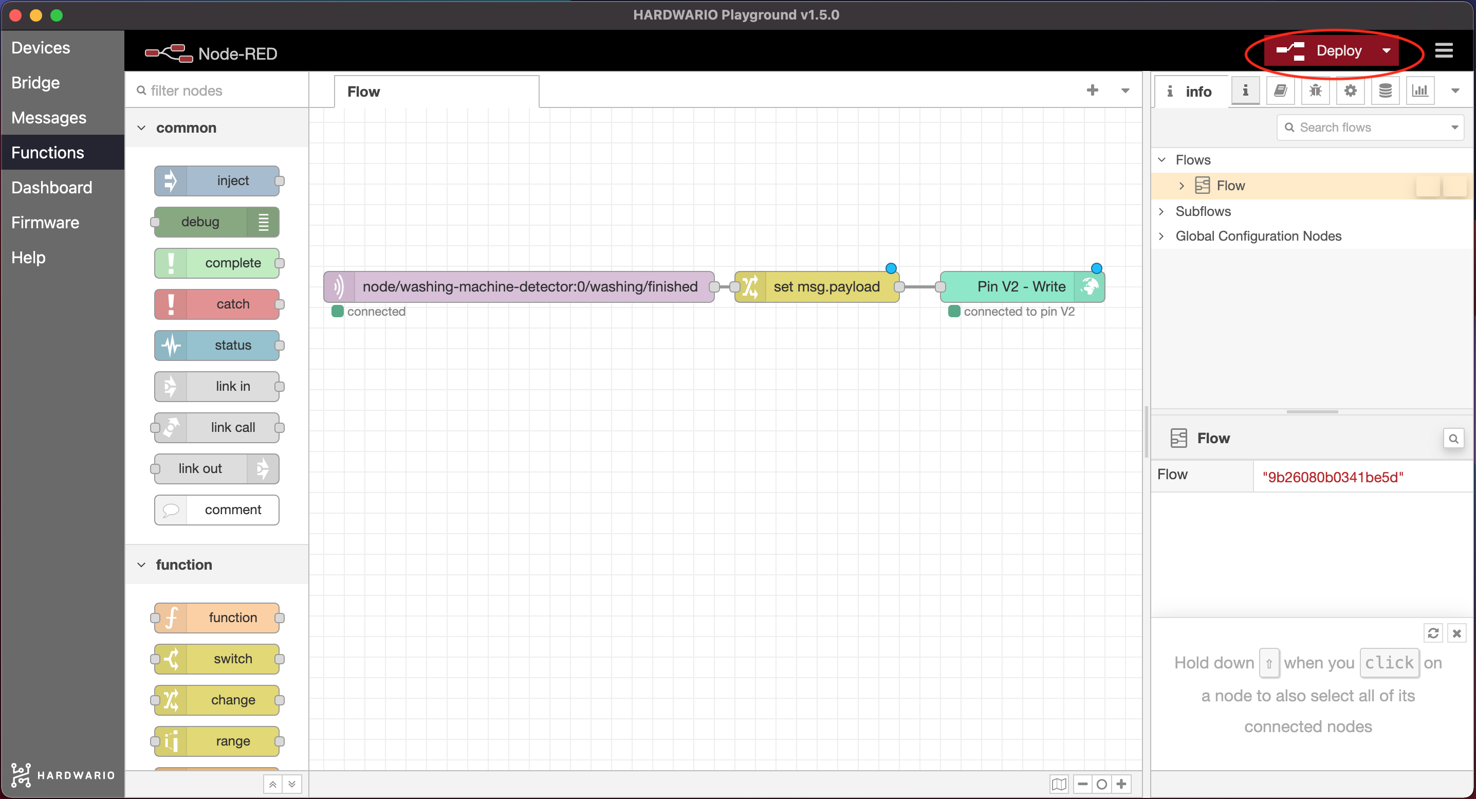 Deploy flow in Node-RED
