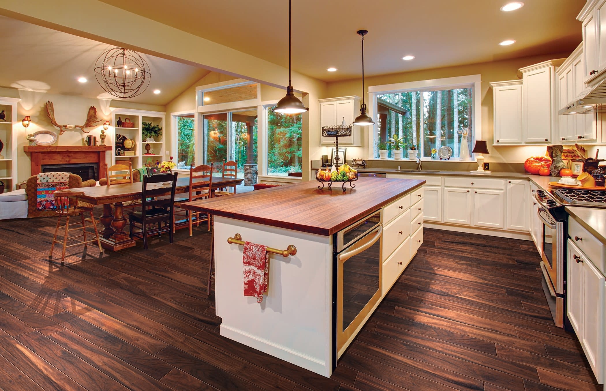 wood look tile floor in kitchen