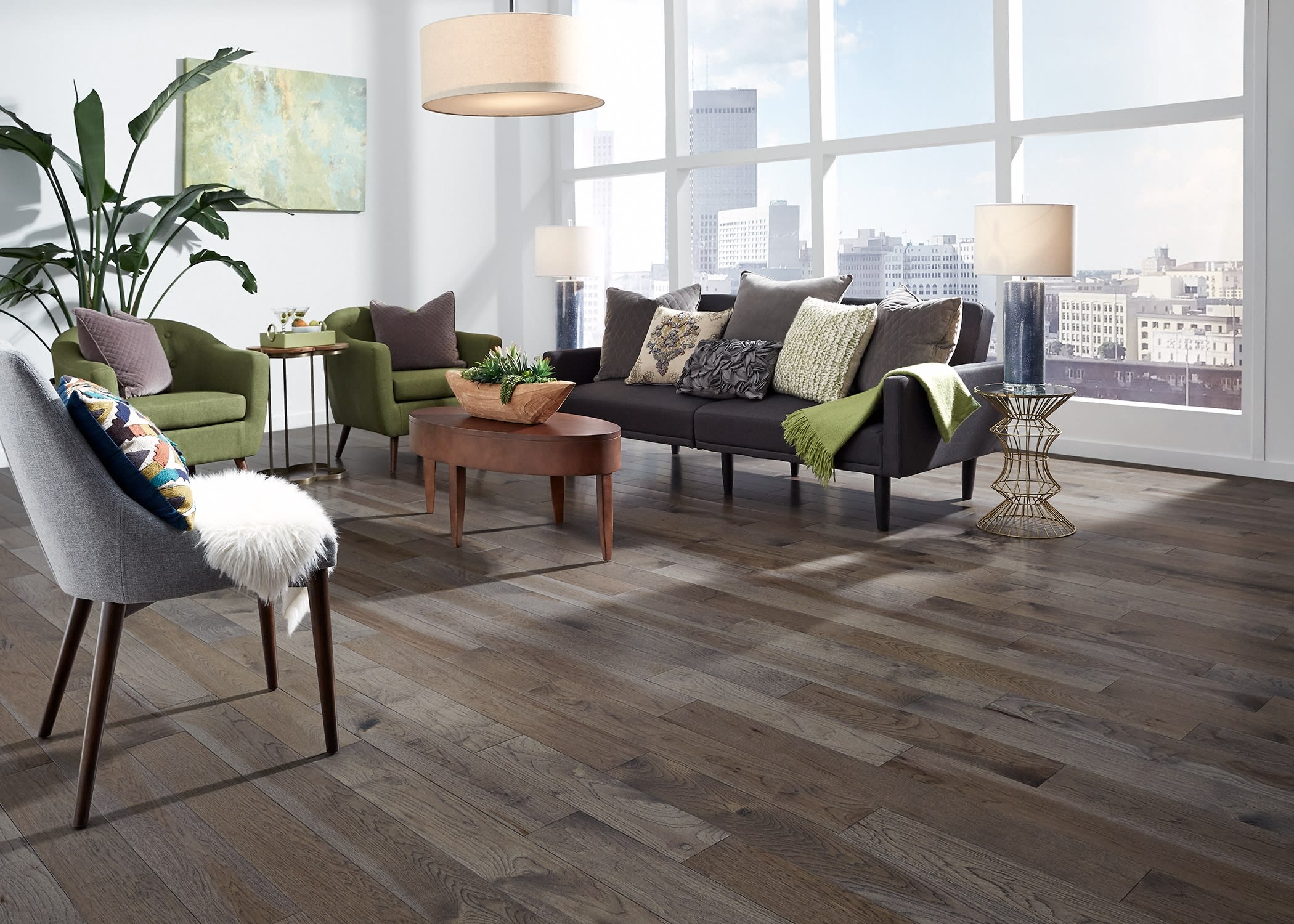 living room with solid hardwood flooring