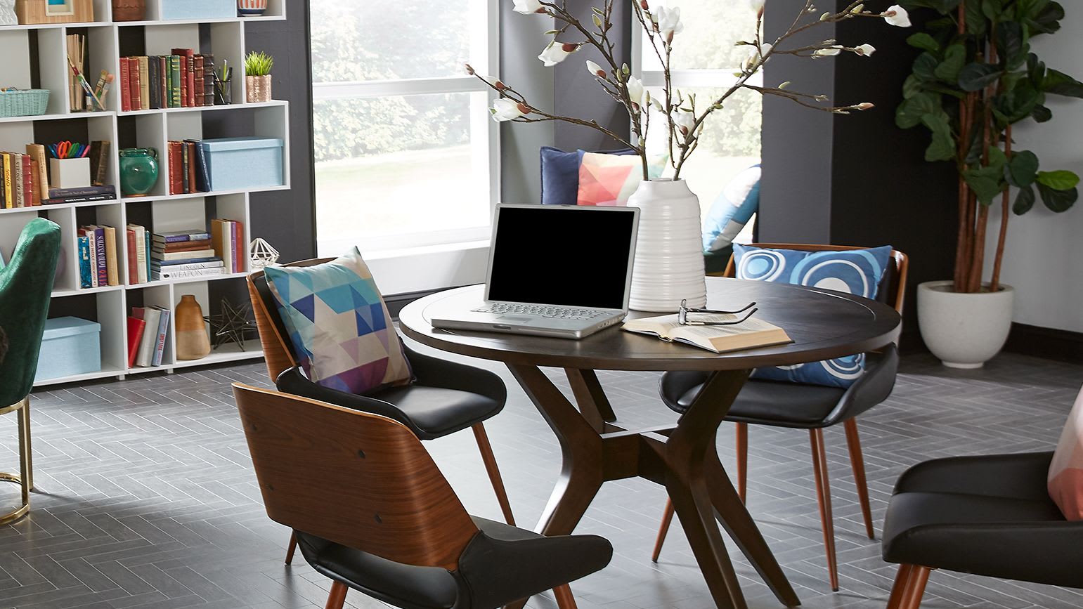 AquaSeal Burgess Gray Brick Water-Resistant Laminate Flooring for a stone look to suit this study space.