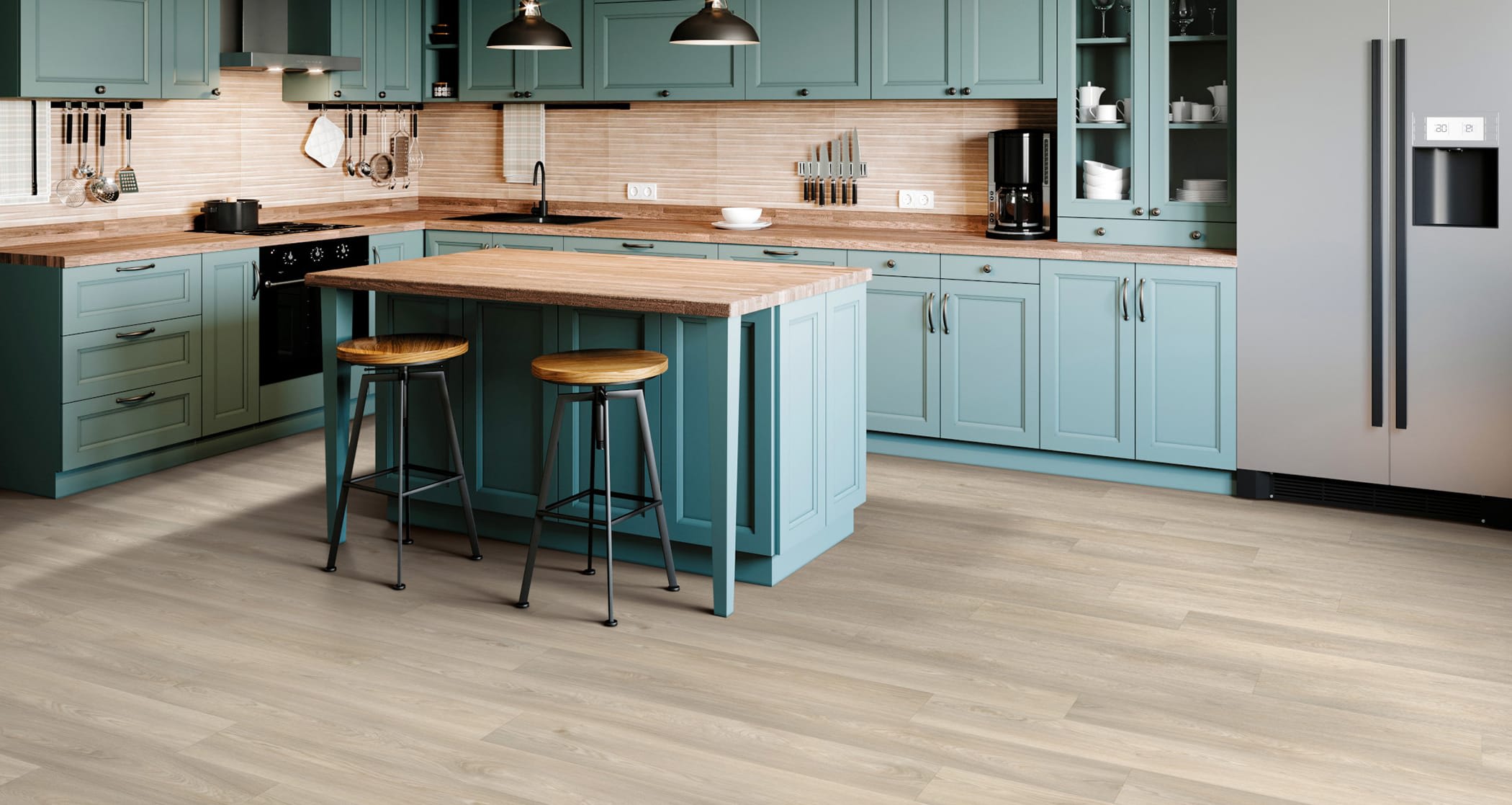 kitchen with butcher block counter and island top