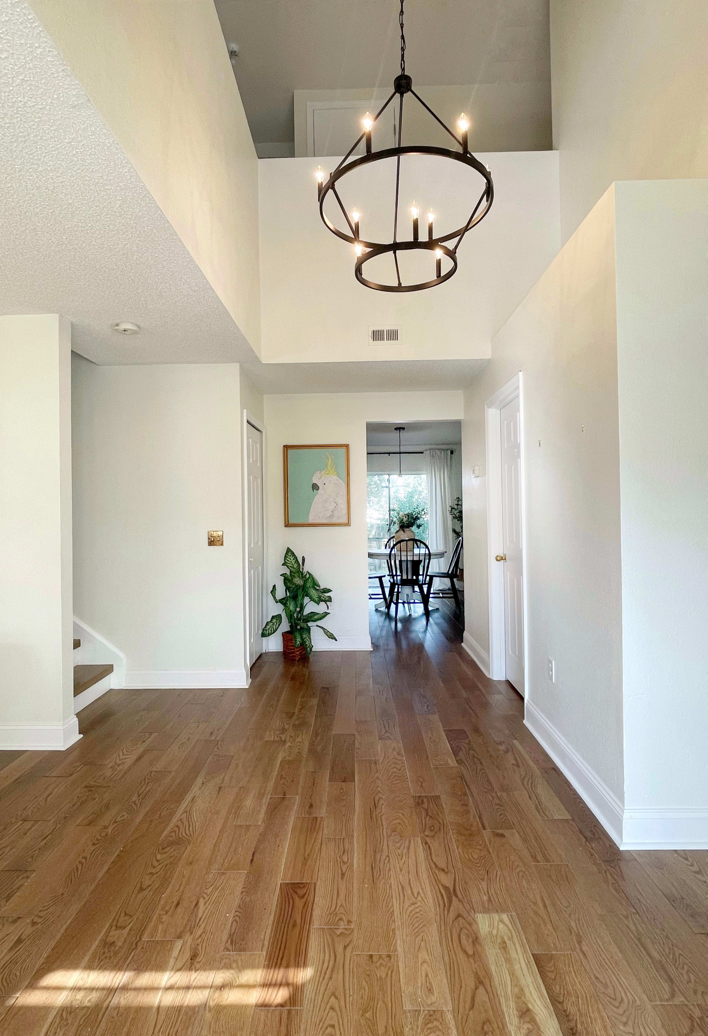 image of new flooring in the corridor with chandelier