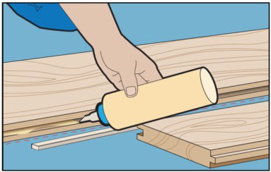 Tongue and groove adhesive being applied for using a spline.