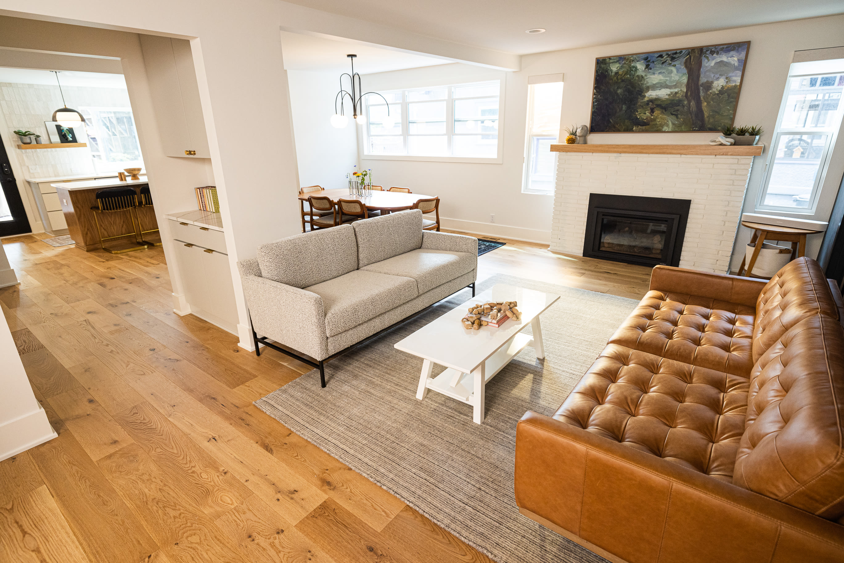 interior of renovated home with white oak engineered hardwood flooring