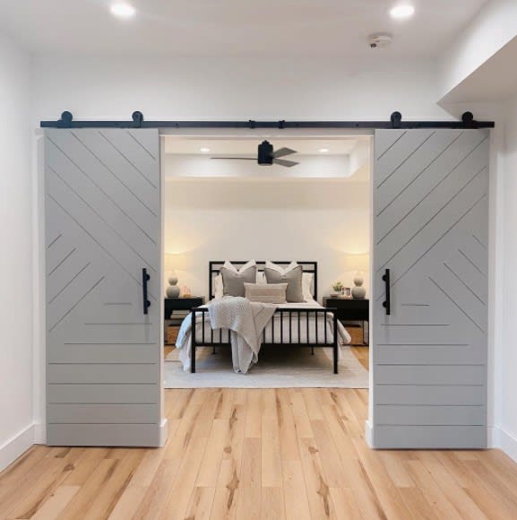 Private space design using barn doors and smart lighting