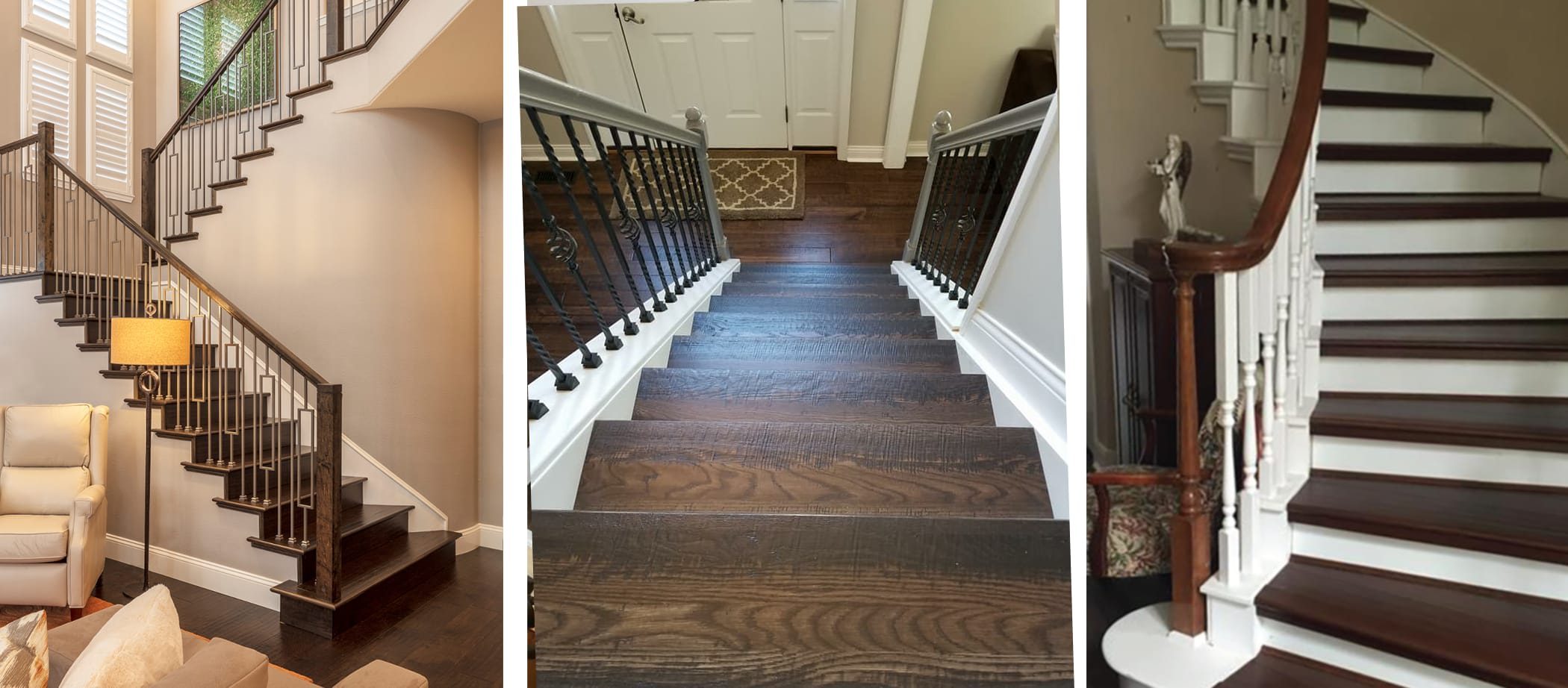 Image of three stairwells shows the aesthetic of stairs that match the flooring.