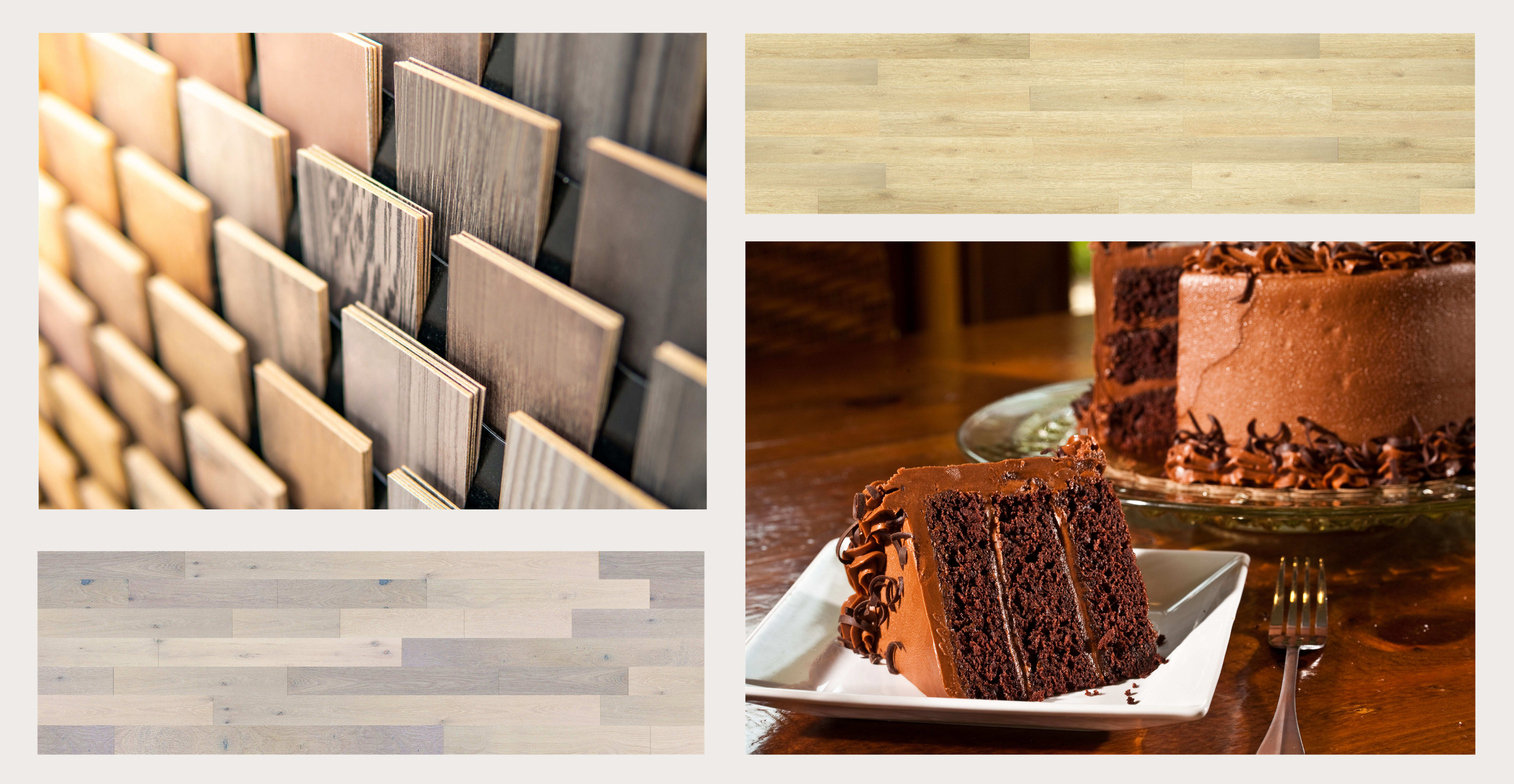 flooring samples and chocolate cake