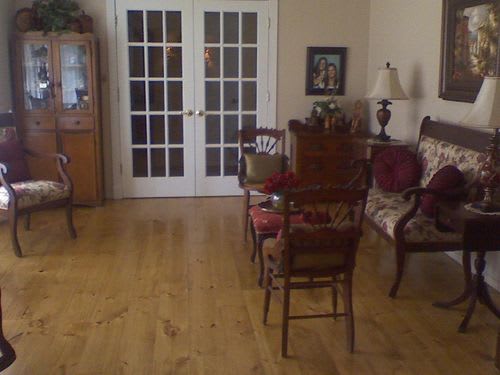 Living room with Stained White Pine