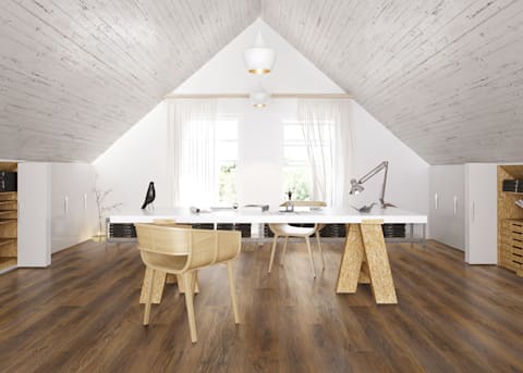 This designer home features Hydrocork Sylvan Brown Oak waterproof cork flooring