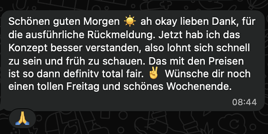 Kundenfeedback zum schnellen Zuschlagen und fairem Preis